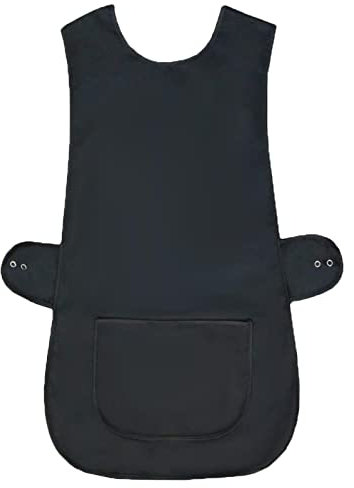 Womens Tabard Apron Ladies Tabards Home Work Kitchen Cleaning Chef Catering Cleaners Workwear Poly Cotton Overall Aprons Large Pocket Tabbard Side Stud Buttons Fastening (Same Piping Edge Black,XOS)