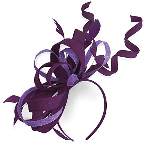 Caprilite Mix Swirl Fascinator Hat on Headband Wedding Ascot Races Bespoke Sinamay for Ladies (Plum Purple and Lavender Lilac)