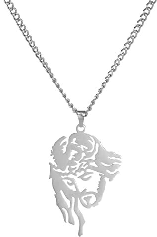 EUEAVAN Collana con ciondolo a forma di testa di Gesù Cristo Cava Collana con ciondolo religioso cristiano Fascini Croce Bibbia Preghiera Collana