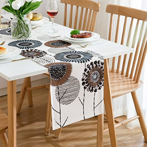 Tischläufer Modern Wohnzimmer Tischläufer Grün Grau Tischläufer Schwarz Tischläufer Floral Sonnenblume Muster Leinen Faltenfrei Rutschfest Tischband Deko Tischwäsche Esstisch Hochzeit 33x183cm