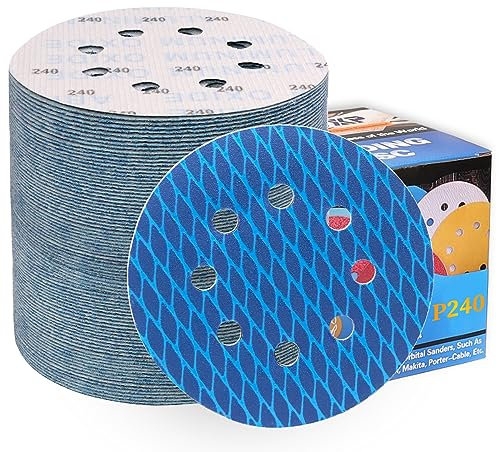 ALPXUXP 80 Pezzi Dischi Abrasivi 125mm,Rotondi Carta Vetrata Grana 240 8 Fori a Forma di Diamante in Blu,Abrasivo Resistente All'intasamento,per Levigatrice Orbitale