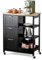 GOPLUS - Carro de cocina con ruedas, carrito de cocina de madera con 3 cajones, 3 estanterías, bandeja extraíble, 67 x 37 x 83,5 cm, color negro