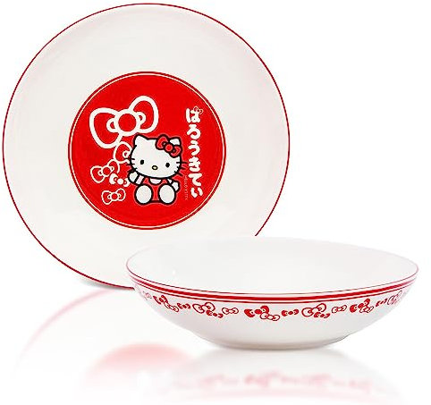 Sanrio Hello Kitty Bol en céramique avec nœuds rouges 22,9 cm pour servir des pâtes, de la salade, des céréales