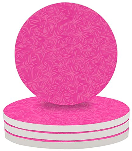 Rosa-magentafarbene Sterne, runde Keramik-Untersetzer, 4er-Set – saugfähige Getränkeuntersetzer für Kaffeetassen, Weingläser, Tassen, Kratzfeste Tischsets für die Tischdekoration in der Küche, Bar,