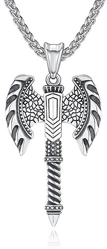 KINGWHYTE Viking Axe Necklace for Men 925 Sterling Silver Nordic Viking Vintage Axe Necklace Amulet Pendant Norse Jewellery for Men Women
