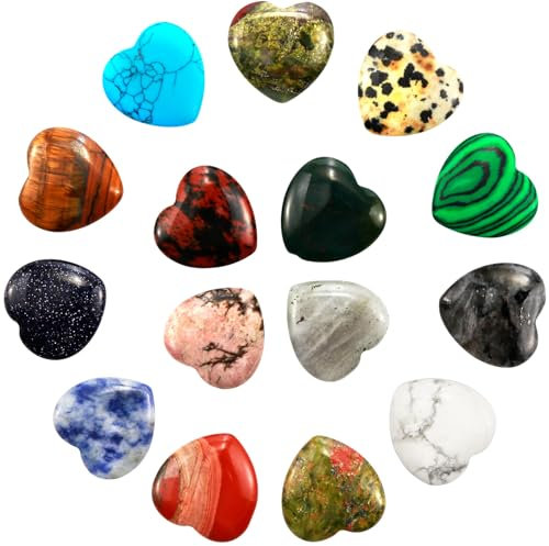 Aitsite Natürliche Herzsteine, 15 Stück Herz Set Edelsteine Heilsteine Set Rosenquarz Stein Glückssteine für Crystal Therapy, Meditation und Dekorationen