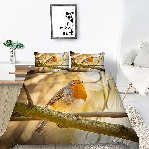Bettwäsche 155x220 Robin Bettwäsche Set 3D Bedruckte Bettbezug Set mit ReißVerschluss, Weich Flauschige Hypoallergen Bettbezug + 2 Kissenbezug