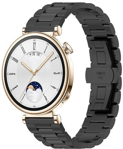 JYMYI Correa de Relojs para Huawei Watch GT4 41mm Armband Strap, 18mm Acero Inoxidable Bracelet Pulseras de Repuesto Correas para Huawei Watch GT4 41mm Brazalete Smartwatches Accesorios (negro)