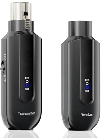 XIAOKOA Sistema Di Trasmissione Wireless, 2.4GHz Ricevitore Trasmettitore Senza Fili, Ricaricabile Trasmettitore Wireless XLR per Dinamico Condensatore Microfono, per Mixer Audio e Sistema PA