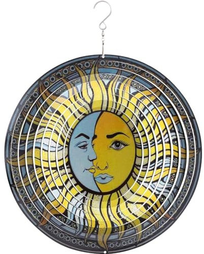 Kinetic Art Windspiel Metall 3D Hängewindspiel - 3D Sun & Moon Ø30xH38cm inkl. Edelstahlaufhänger und Wirbel, magische Windspiele für den Garten draußen