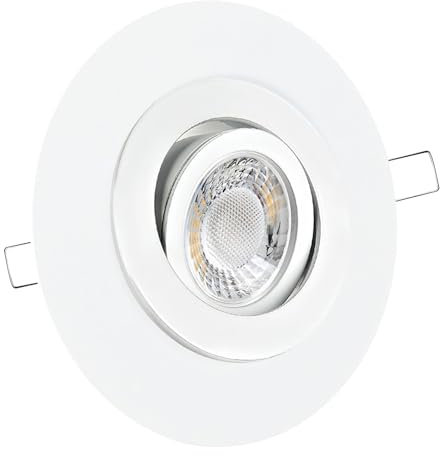 LED Einbaustrahler mit Blende großer Einbaudurchmesser weiß | rund | schwenkbar | Lochmaß Ø 68mm - 135mm | geringe Einbautiefe 25mm Farbe 5W LED Modul flach dimmbar warmweiß COB 230V
