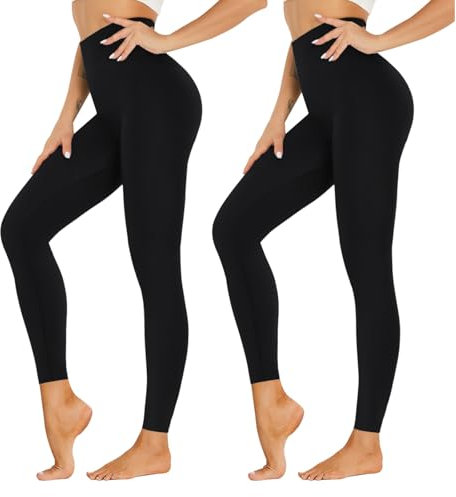 FuelMeFoot Leggings Damen High Waist Blickdicht Leggins mit Bauchkontrolle Slim Fit Angenehm Weiche Elastische Sportleggings.1 Pack-A1-schwarz/schwarz S/M