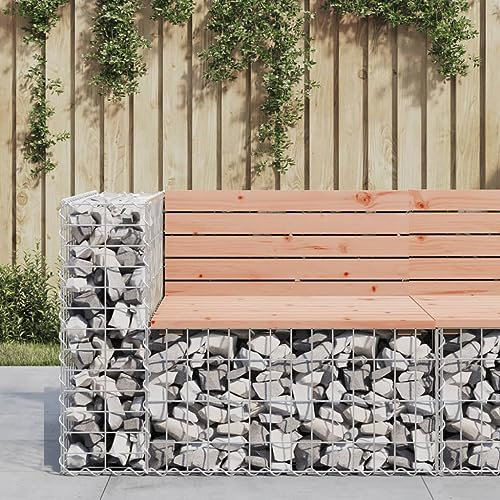Gecheer Garden Bench Gabion Baskets Bencn Chair Garden Mesh Wire Cages Garden Outdoor Chair with Gabion Design Gabion Design 92x71x65.5 cm Solid Wood Douglas
