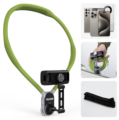 TELESIN° Support de Téléphone pour Le Cou, Support Cou POV/Vlog pour Téléphone avec Clip Téléphone, Support de Téléphone Mains Libres pour Le Cou pour iPhone Samsung et Tous Les Téléphones (Vert)