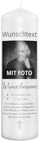 PhotoFancy® - Personalisierte Trauerkerze - Fotokerze mit eigenem Foto/Text bedrucken lassen - Kerze mit Foto-Design: Elegant - 29 cm Höhe