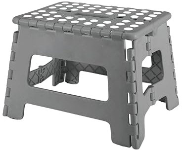 DIVID® Faltbarer Klapphocker 22cm (S) |Klapphocker|Duschhocker|Faltbar und Tragbar|130kg Belastbarkeit|Geeignet für Küche,Haushalt,Bad,Garten und Camping (Grau)