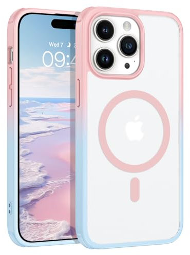 DOMAVER Cover magnetica per iPhone 14 Pro Max, opaca sfumata, compatibile con Magsafe Telefono per iPhone 14 Pro Max Sottile Custodia rigida Custodia protettiva per iPhone 14 Pro Max, Rosa - Blu