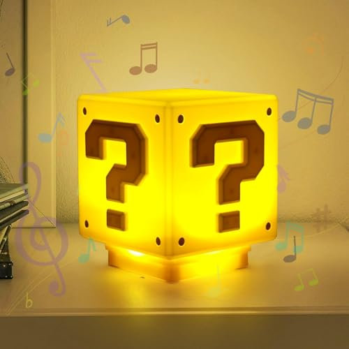 FENGQ 3D Icon light Night Lights von Mario, Upgrade Mario WüRfel Lampe, 3D Fragezeichen dekorative Ornamente Mit Spiel-Soundeffekten für Geburtstag Geschenke, Kinderzimmer Dekoration