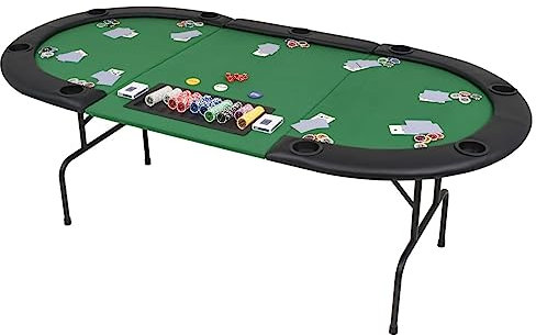 Klappbarer Pokertisch für 9 Spieler, 3-Fach faltbar, oval, grün, Poker- und Spieltische