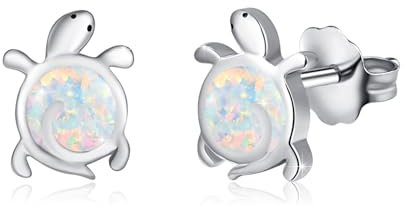 JFASHOP Schildkröte Ohrringe 925 Sterling Silber Opal Schildkröte Ohrstecker Kinder Hypoallergen Tier Schildkröte Schmuck Ozean Strand Geschenke Valentinstag für Damen Frauen Mädchen