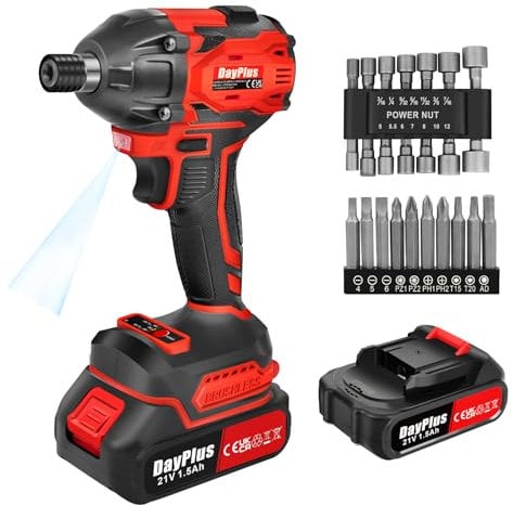 21V Cordless Impact Driver, 3 in 1 Drill and Impact Driver Set Brushless 1/2 Inch Impact Gun with 0-2300RPM Variable Speed, 300Nm High Torque, 10PCS Screwdriver Bits, 14PCS Sockets for Car Home
