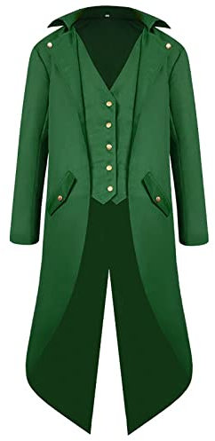 RLEHJN Steampunk Jacket Men Long Coat Vintage Tailcoat Jacket Gothic Victorian Frock Coats Uniform Costume Single Breasted Trench Coat Tuxedo Jackets Casual Lapel Collar Overcoat Back Split