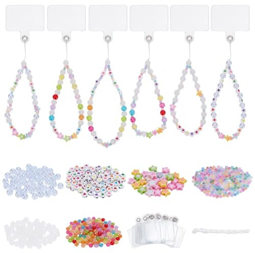 FREEBLOSS 600 Stück DIY Handyketten Set Handy Charm Bastelset Handy Charm Perlen Set Perlen Für Handy Charms Schnur Zum Herstellen von Handy Charms Handy Lanyard Perlen Charm Kette