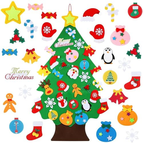 Peosaard Talbero di Natale in sentito, Albero di Natale in Feltro da 3 Piedi Fai da Te, Albero di Natale Muro con 30 Pezzi Ornamenti, Decorazioni dell'albero di Natale Appeso a Parete per Bambini