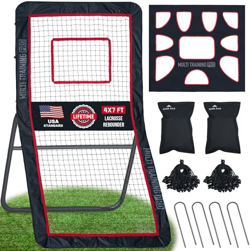 Strapazierfähiges Lacrosse-Rebounder für den Hinterhof, Volleyball-Rebounder-Netz, Rückprallnetz mit verstellbaren Winkeln für Lacrosse, Volleyball, Baseball, Fußball, inkl. abnehmbarem Zielnetz, Rot