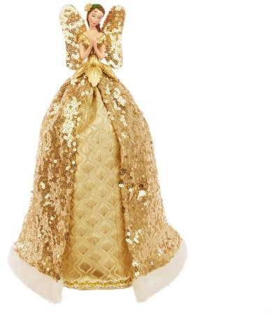 FloristryWarehouse Gold Sequin Fairy Christmas Tree Topper Ornament 28cm/11 Inches Tall