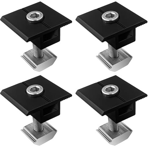 SyiXute 4 Pièces Support de Panneau Solaire,Pinces Centrales en Aluminium 30 mm,Support Montage Panneau Solaire en T pour Camping Car Panneau Photovoltaïque Toit Plat,Avec Ecrous et Boulon