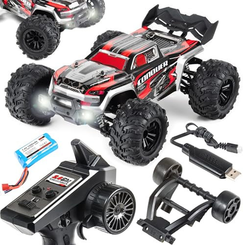 COIL RC-Buggy - Ferngesteuertes Auto, 4x4 Allradantrieb, 38 km/h Hochgeschwindigkeits Geländewagen, Robustes Offroad Spielzeugauto mit LED-Scheinwerfern, 2.4 GHz Steuerung, 1:16 Maßstab (Rot)