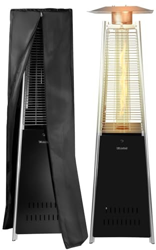 MalTec Heizstrahler Terasse Regenschrim Gasheizgerät Pyramid-S FL-330 12kW 180cm Stahl + Abdeckung, Räder, Schwarz