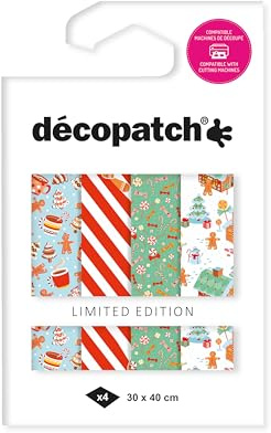 Décopatch TD937C 4 Bögen DécopatchPapier 30x40cm Metallic Xmas sortiert