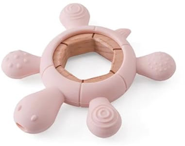 Schildkröte Beißring für Baby Natur Holz & Silikon Rosa - Kauspielzeug, Zahnen-Hilfe & Greifling - Babyspielzeug Beissring Geschenk zur Geburt - Holz-Spielzeug nachhaltig, BPA-frei schadstofffrei