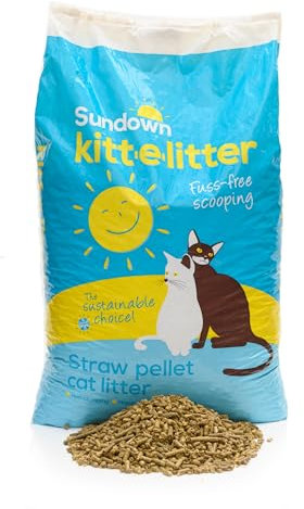 Kitt-e-litter by Sundown| Premium Straw-Based Cat Litter | Natural, Biodegradable, Compostable & Hypoallergenic | Low-Dust Non Clumping Cat Litter for Odour Control | Eco-Friendly Cat Sand (10L)