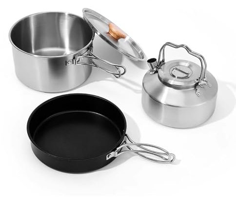 LMXRYPD Set di Pentole da Campeggio in Acciaio Inossidabile 304 3 Pezzi, Pentole da Campeggio, Bollitore, con Borsa per Il Trasporto, per Campeggio, Zaino in Spalla