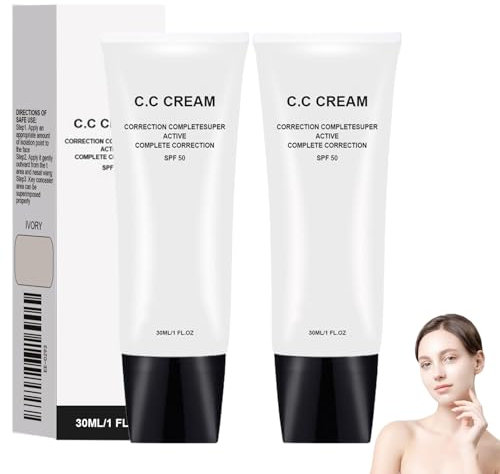 2 Stück CC Cream,Tinted Sunscreen Korean Color Changing CC Cream,mit LSF 50,Lang Anhaltender Feuchtigkeitsspendender Hautkorrektor für Gesicht und Körper