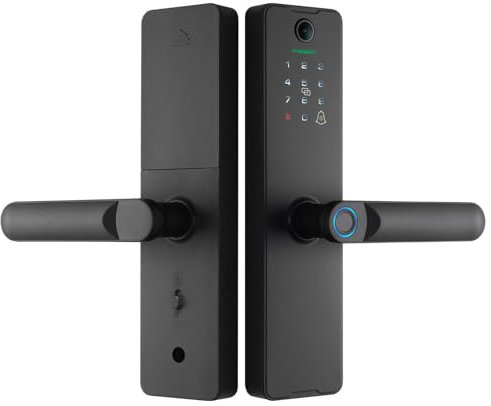 Smart Door Schloss mit Kamera und Türklingel, WiFi Keyless Eingangstürschloss Griff Biometrisches Fingerabdruckkennwort IC -Karten -App Entsperren Elektronische Türschlösser