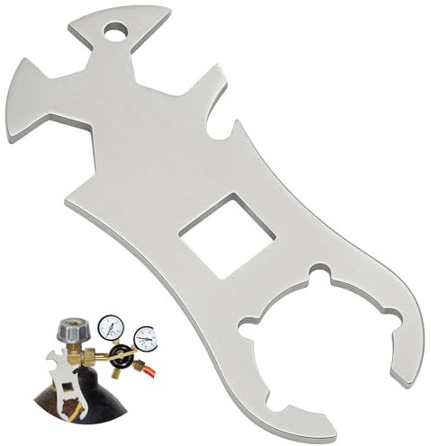 Vidsmow Clé Multifonction pour Bouteille de Gaz en Acier Inoxydable, Outil Résistant à la Rouille avec Décapsuleur, Idéale pour Camping, Barbecue, Bateau, Caravane