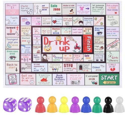 MiOYOOW Trinkbrettspiele, Party Trinkspiel Spielmatte für Erwachsene mit Lustigen Herausforderungen, Drinking Brettspiel für Verabredungen, Treffen mit Freunden, Junggesellenabschiede