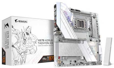 GIGABYTE X870 AORUS TACHYON ICE Scheda Madre – Supporta CPU AMD Ryzen 9000, VRM digitale a 18+2+2 fasi, fino a 9600 MHz DDR5 (OC), 1 x PCIe 5.0 + 2 x PCIe 4.0, Wi-Fi 7, LAN 5 GbE, USB 4