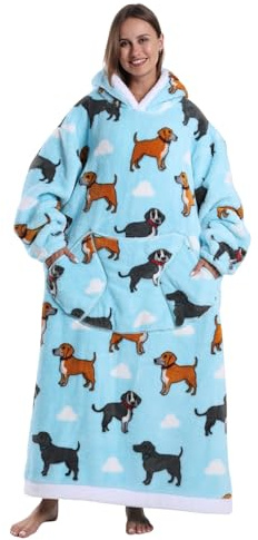 Pterygoid Hoodie Decke Extra Lang mit Kapuze und Tasche für Damen Herren | Weicher Kuschelpullover und tragbare Decke mit Ärmeln, Warmes Geschenk für Freundin und Mutter–ideal für Sofa und kalte Tage