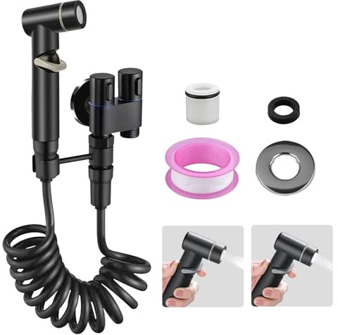 Lhdfyqt Ducha Higienica para WC, Una Entrada y Dos Salidas, Salidas Dobles e Interruptores Dobles, Grifo Water con Manguera de 2 m, Adecuado para Baños y Aseos (negro)