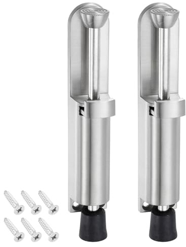 TA-VIGOR 2pcs 162mm/6.38 Spring Loaded Kickdown Door Stopper with Non-Slip Rubber Foot, Foot Pedal Door Stop Holder No-Bend Operation for Rooms, Front Doors, Patios, Garages, Offices (Silver)
