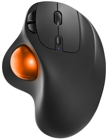 Nulea M501 Trackball Ergonomisch Wiederaufladbar Daumengesteuert Glatte Verfolgung 3 Geräte Bluetooth/USB kompatibel für PC/Laptop/Mac/Windows (Hellorange)