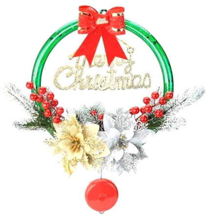 Ujjdwiurgh 1 PCS Christmas Wreaths for Front Door Christmas Wreath with Lights As Shown Flowers Picks, Green Pretty Garland Christmas Decor