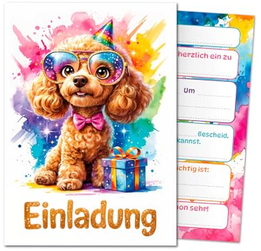 JuNa-Experten 12 Einladungskarten zum Kindergeburtstag Jungen Mädchen Kinder Tiere Hund coole Einladungen Geburtstag Mädchengeburtstag Jungsgeburtstag Geburtstagseinladungen Taufe Einschulung
