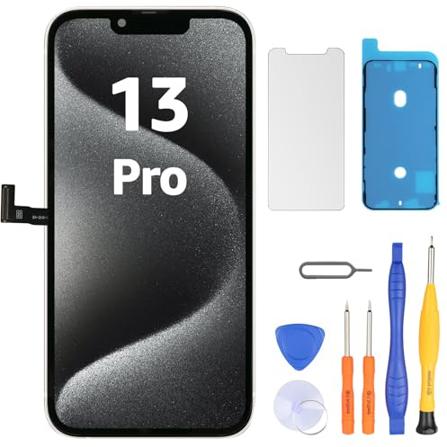 LL TRADER Display für iPhone 13 Pro 6.1 LCD Ersatzbildschirm und Kits | Retina FHD 3D Touch Digitizer Rahmenmontage mit Wasserfestem Klebeband und Displayschutzfolie (True Tone Programmierbar)