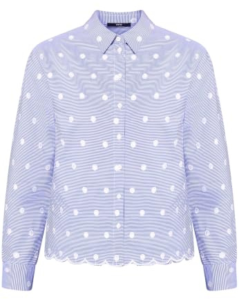 zero Damen Bluse mit Streifen und Stickerei 40, BlueWhite